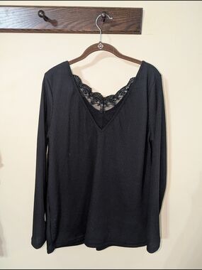 Black Ribbed Long Sleeve Top